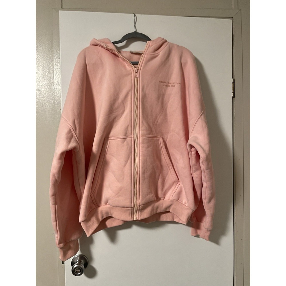 Comfrt Collection Pastel Edit Soft Pink Full Zip Hoodie Medium Long Sleeve